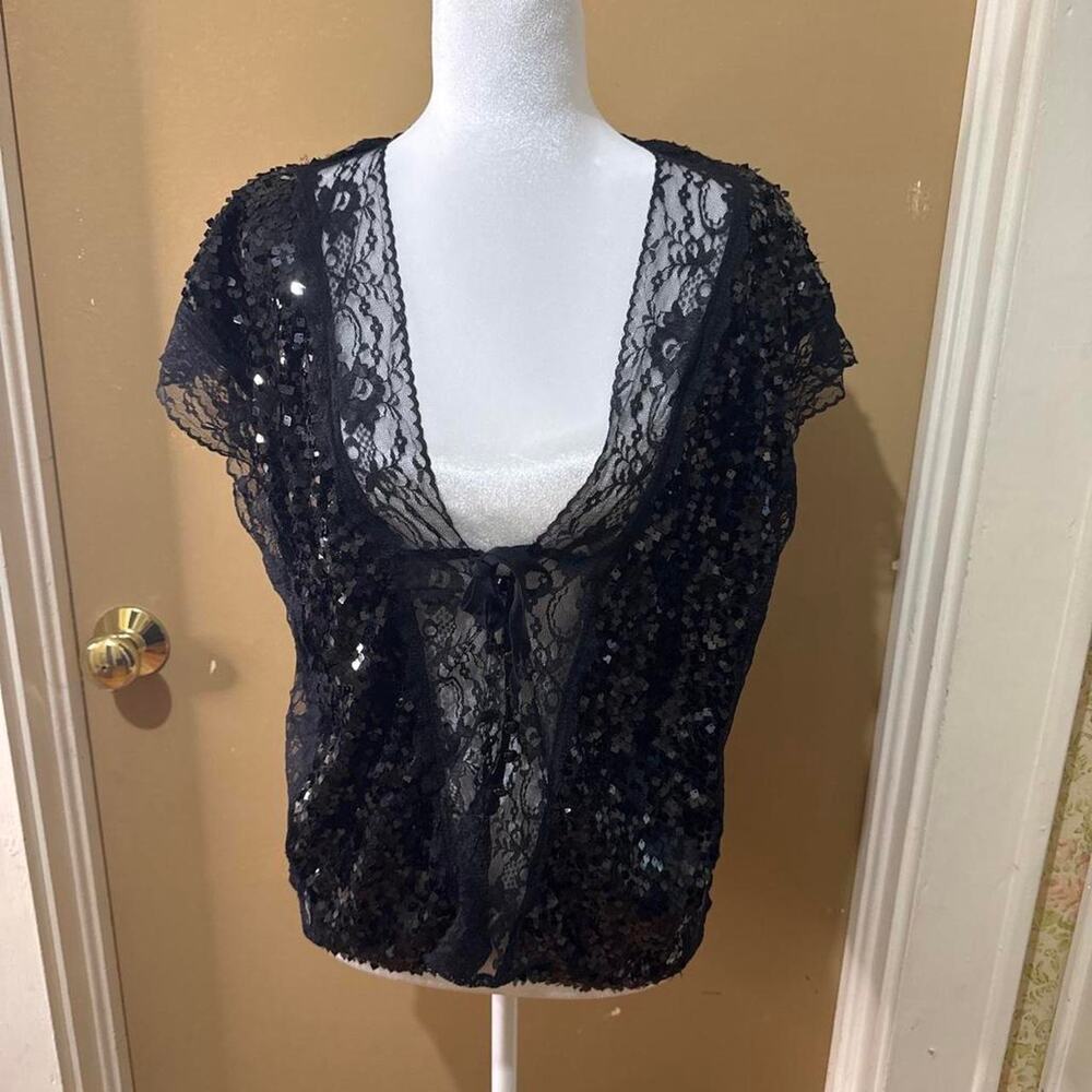 Black lace sequin blouse with
